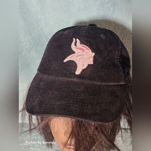 NFL Minnesota Vikings Black Corduroy Hat w Pink Embroidered Viking Logo